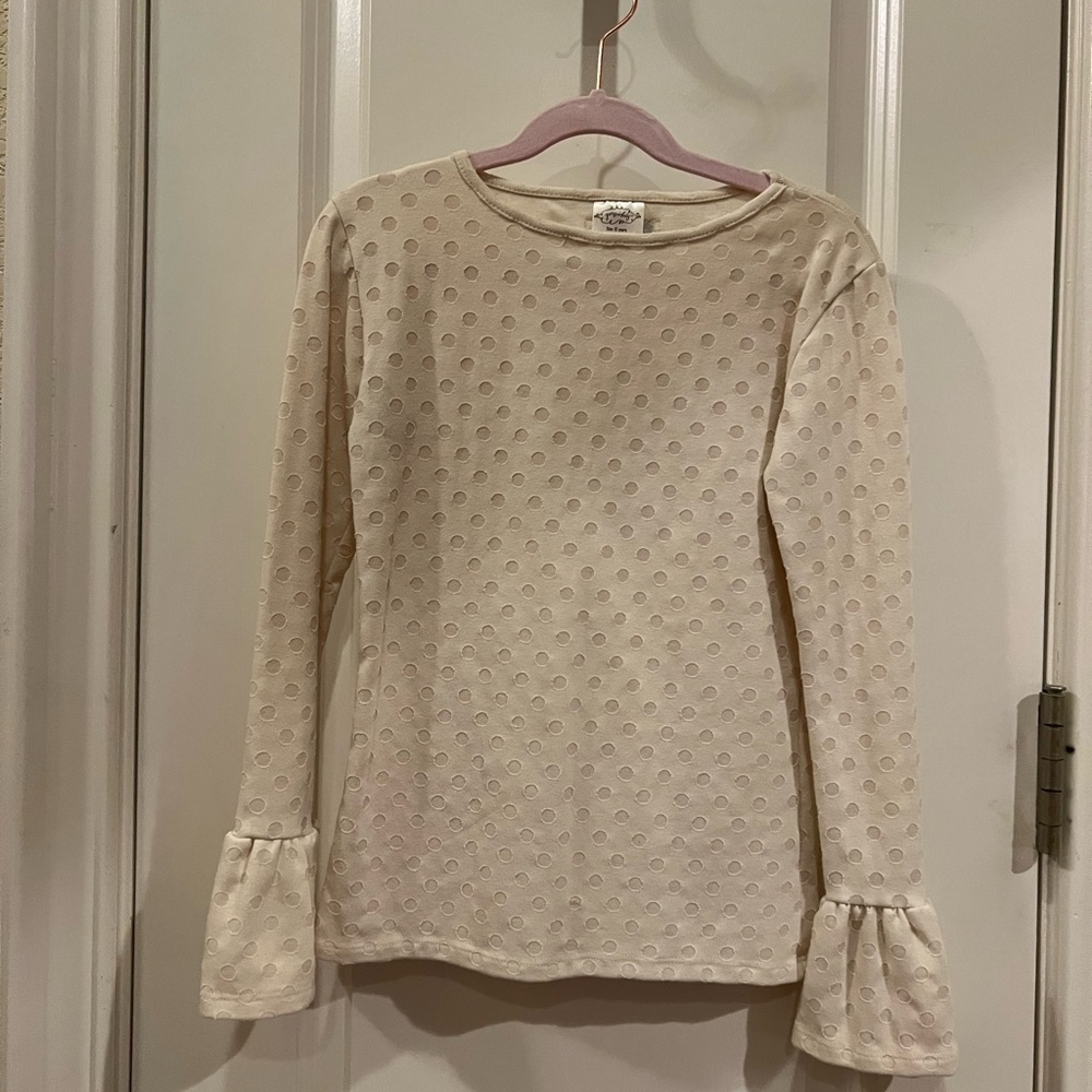 Girls size 12 staple top in cream color with dots